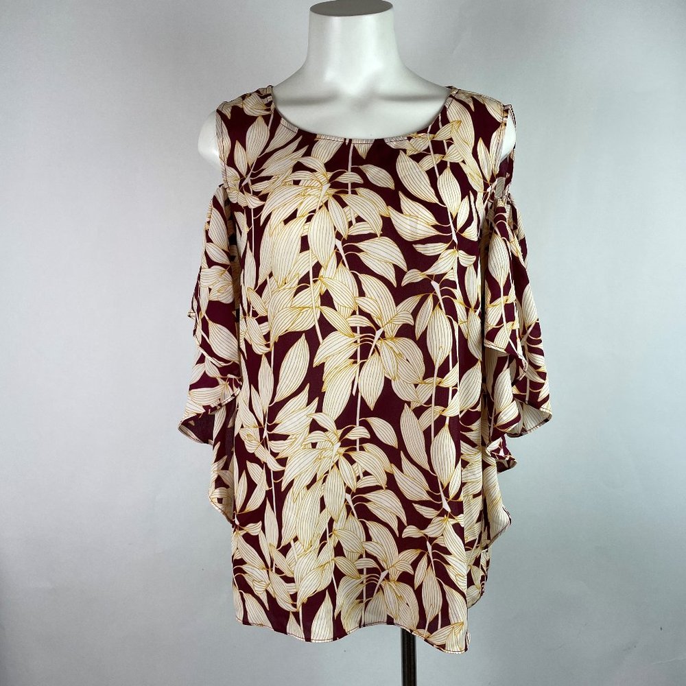 NWT WORTHINGTON Cold shoulder red floral top XL